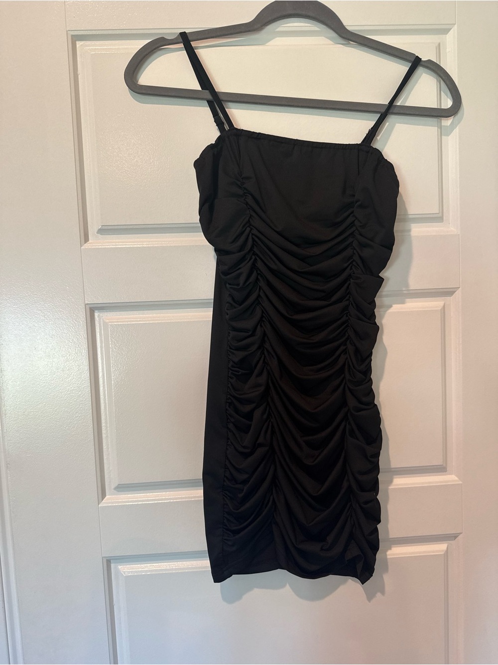 SHEIN Black Ruched Spaghetti Strap Mini Dress